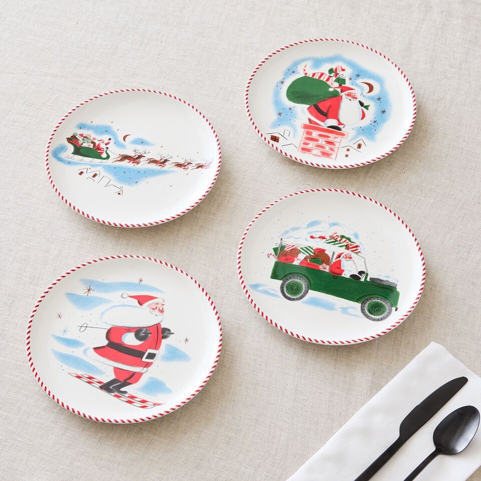 MidCentury Santa Salad Plates (Set of 4) West Elm UK